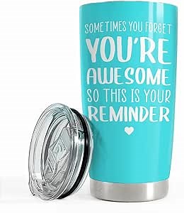 SANDJEST Sometimes You Forget That You’re Awesome So This Is Your Reminder Tumbler Gift Set - Birthday, Christmas Inspirational Gifts for Women, Men - 20oz Insulated Coffee Travel Mug