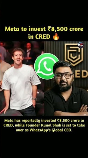 Meta to invest ₹8,500 crore in CRED 🔥🤯 " #latestnews #viralvideo