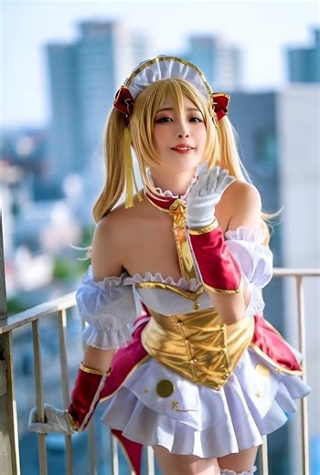 cute cosplayer waving and blow a kiss