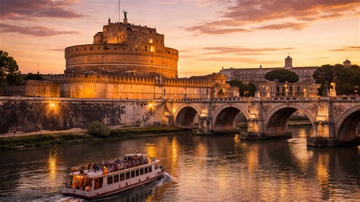 Rome following the Tiber River from the sky
