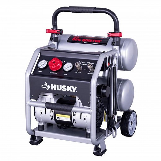 Reviews for Husky 4.5 Gal. 175 PSI Portable Electric Oil-Free Quiet Twin Stack Jobsite Air Compressor w/Rubber Wheels and 2-Quick Couplers | Pg 1 - The Home Depot