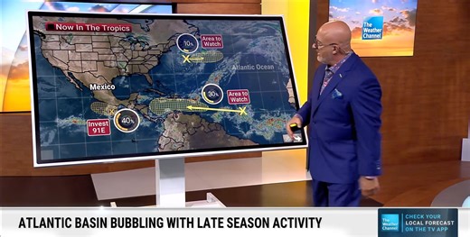 157K views · 1K reactions | The Atlantic Basin is active with late-season tropical threats, including one area that could develop in the Caribbean next week. Here’s what we’re keeping an eye on: | The Weather Channel | Facebook