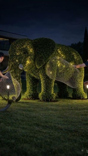 Elephant Topiary Transformation, From Metal Frame to Living Sculpture 🌿🐘#ElephantTopiary