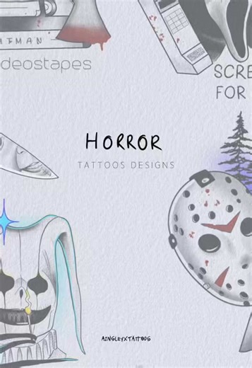 Horror/slasher tattoo designs 🔪🩸 Can you guess which movie/show each one is from? Instagram: @ainsleyxtattoos #horror #horrortattoo #slasher #tattooartist #tattoos #screammovie #chucky #spookyseason #movie #scoobydoo #spookyisland #jasonvoorhees