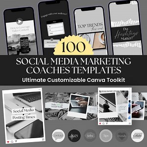 Schwarz und weiß Social Media Template Bundle: 100 anpassbare Posts (Digitaler Download) - Etsy.de