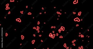 Outlined glowing red heart particles spread out in a large circle effect material (transparent background) alpha channel. overlays, transitions. Image for Valentine's Day, Anniversary, Mother's Day,