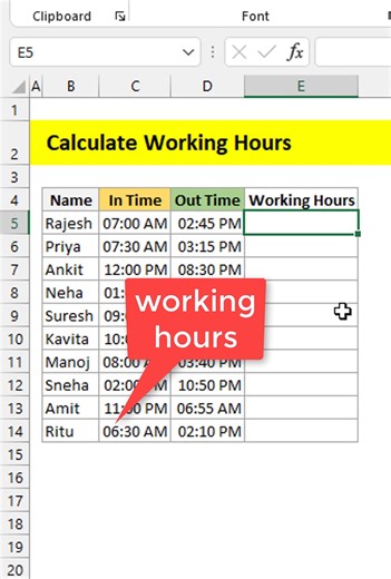 Excel Trick to calcualte working hours in seconds💪 #exceltricks #excektips | Mukul Jain