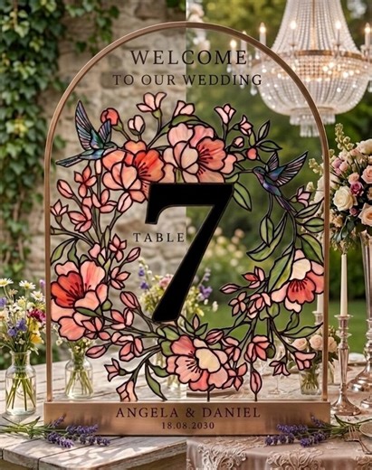 Wedding Table Numbers, Floral Wedding Table Signs, Stained Glass Style Table Numbers, Elegant Wedding Decor, Reception Table Numbers - Etsy