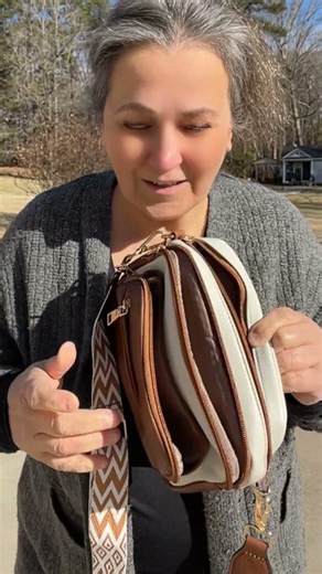 Small Crossbody Purse for Women | Vegan Leather Shoulder Bag with Wide Strap | White & Brown