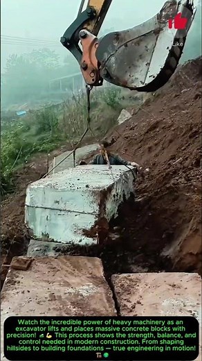 Heavy Excavator Lifting Concrete Blocks 🚜💪#amazingmachinery