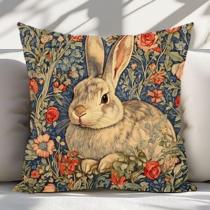 William Morris Inspired Rabbit Bunny Throw Pillow or Cover, Decorative Accent Pillow - Etsy