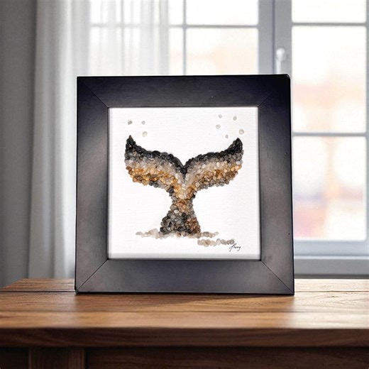 Mini mosaïque art déco avec des galets en queue de baleine — Original côtier du Maine encadré 4 x 4 - Etsy France