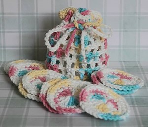 DIY for beginners Scrubbie Bag with Face Scrubbies Crochet PATTERN eco-friendly reusable