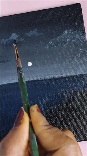 Landscape painting | night sea art#acrylicscenery #canvaspainting