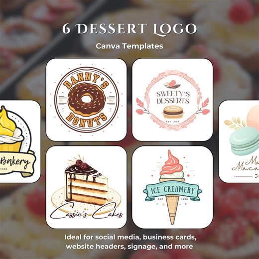 6 Dessert Logo Templates | Cute Canva Logo Design for Sweet Shops & Bakeries | Candy Cupcake Ice Cream Branding Kit | Small Business Logos - Etsy New Zealand