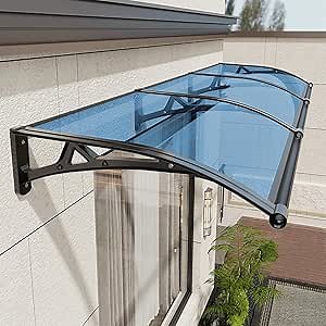Awning for Door Entrance, Window Awnings Exterior with Aluminum Bracket, UV, Rain & Snow Protection, Durable Polycarbonate Canopy for Entrance, Balcony, Garage, Blue 60x120cm/24x47in