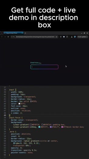 Magnetic Input Focus Animation 🧲 CSS #Shorts #coding