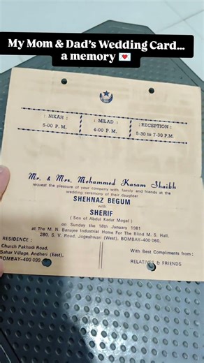 My Mom & Dad’s Wedding Card… a memory 💌