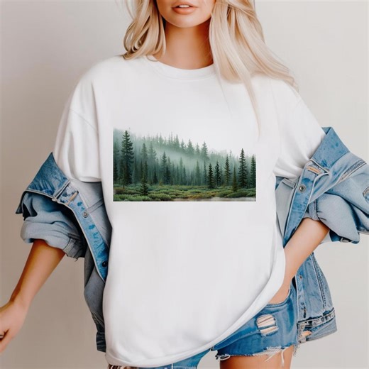 Foggy Forest Pine Tree T-shirt, Misty Mountain Nature Graphic Tee, Evergreen Woods Adventure Shirt, Outdoor Hiking Gift, Wilderness Landscap - Etsy
