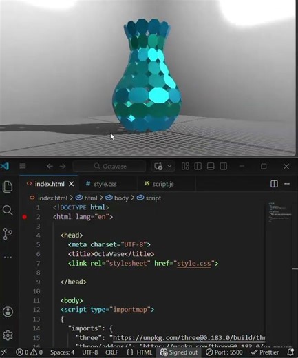 How to create Octavase by using HTML,CSS and JAVASCRIPT in VS code.
