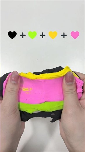 🖤💚💛🩷 Mixing Neon Slime & Black Clay! | Oddly Satisfying ASMR #shorts