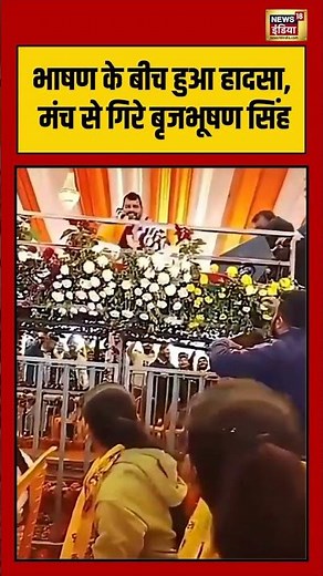 Brij Bhushan Sharan Singh Falls On Stage | भाषण के बीच हुआ हादसा, मंच से गिरे बृजभूषण सिंह