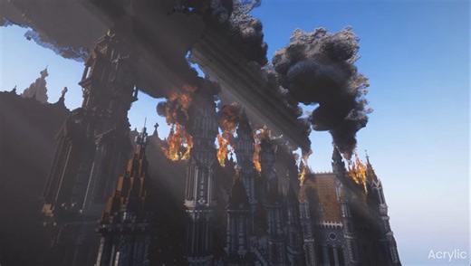 【MC 建筑 转】燃烧的大教堂视觉展示-Ablaze - Minecraft Cathedral Build Cinematic | 我的世界延迟摄影建筑