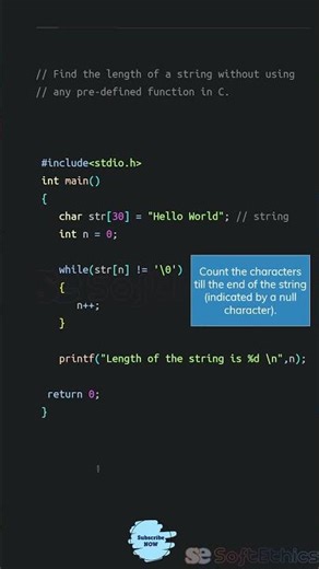 Length of string in C #shorts #shortfeed #softethics #stringinC #string #strlen #trickprogramC