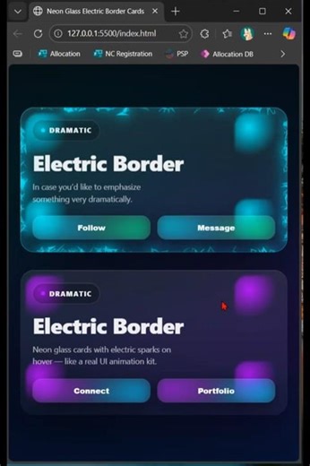 Electric Neon Border Glass Profile UI Cards (Hover Sparks)