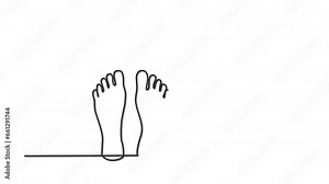 Bare feet, man, woman, male, female outline self drawing animation. Copy space. Relax, human body concept.