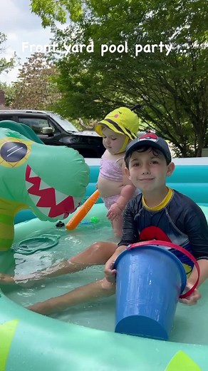 Front yard pool party and making memories. And Staying Cool!! 💙💦#summer #isthisourvacation #fyp #kids #funny #pool #kiddiepool | Rachel Ghirarda