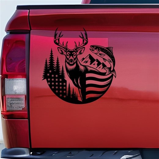 Deer American Flag Fishing Car Decal Bumper Sticker Hunter Hunting Gift - Etsy