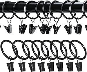 100 Pack Curtain Rings with Clips, Window Clip Rings Black Curtain Hooks Hangers Clip Rings for Hanging Drapery Drapes Bows, Mini 1 Inch Diameter, Fits up to 5/8" Rod, Black