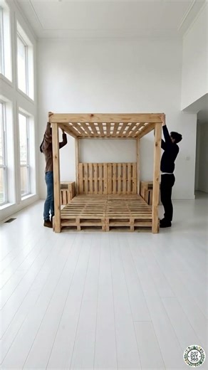 DIY Wooden Pallet Canopy Bed #diy #crafts #woodwork #woodcraft #woodbed #canopybed #woodpallet