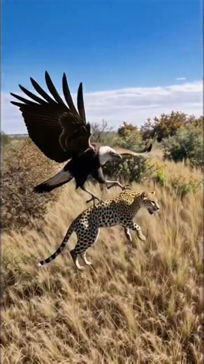 A rare video shows a vulture attacking a leopard…#Ai