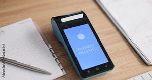 Pos terminal for reading bank cards and receiving funds. Bank payment approved
