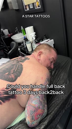 Could you handle full back tattoo 3 days back2back #backtattoo #tattoopain #tattoo #tattooshop #tattooed @TattoosbyAstarLiam