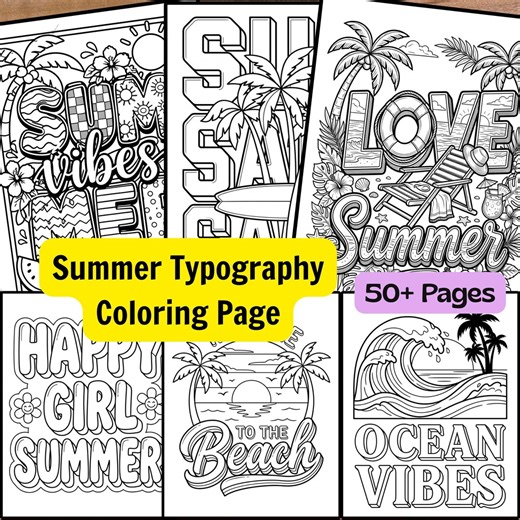 Summer Typography Coloring Pages, Beach Designs, 50+ Printable PDF (digital Download) - Etsy