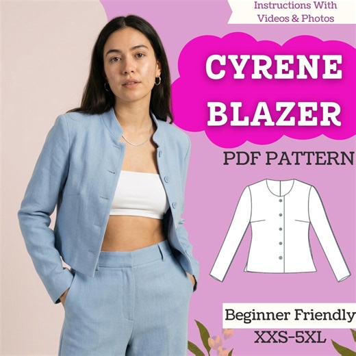 Mandarin Collar Jacket Sewing Pattern – Tailored Button-Front Jacket (PDF Instant Download)