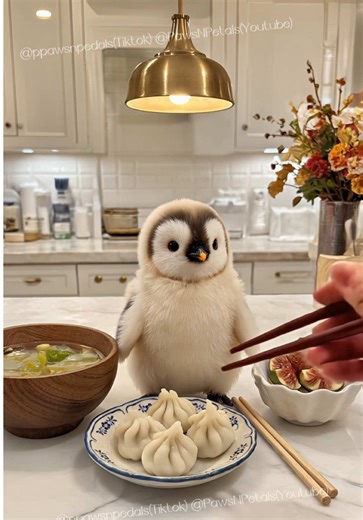 Penguin Marshmallow Savoring Delicious Soup Dumplings