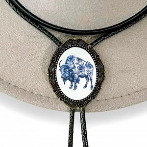 Bison Bolo Tie, Western Cowboy Necktie, Southwestern Leather String Tie - Etsy