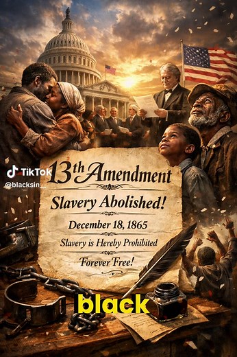 December 18, 1865 changed history forever. The 13th Amendment was officially proclaimed, abolishing slavery in the United States. This moment redefined freedom and the legal rights of Black Americans. History begins here. • • • • • #Blacksin #TheresaMerrittWatson #msocialmg #blacksinhistory #13thAmendment