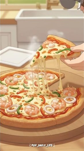 Making Fresh Seafood Pizza at Home 🍕 #aiart #cookinganime #animation #anime #adayinmylife #dailyvlog