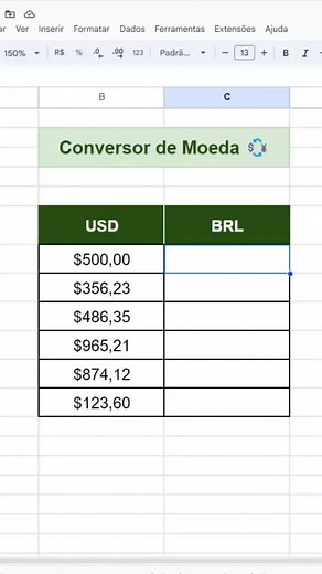 conversor de moeda #Excel #dicasdeexcel #exceltips