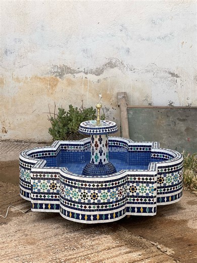 Round Mosaic Fountain: Moroccan Garden Terrace Decor Handcrafted Zellige Tile Art - Etsy