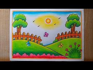 Garden scenery drawing easy| How to draw Easy Scenery drawing| Flower Garden Scenery drawing easy
