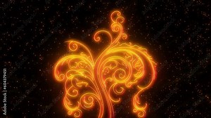 Beautiful animation of stylized and glowing golden tree of life growing with starry night and twinkling stars in background