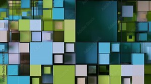 Abstract background with motion cubes. An array of different sized squares in a grid. 3d animation of a seamless loop