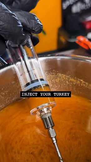 Injection Recipe & Frying Tips ⬇️ 1 stick butter 1 cup chicken broth 2 Tbsp apple cider vinegar 2 Tbsp brown sugar 3 Tbsp Chica Licka Bam Bam seasoning In a pot over low heat, melt butter and add the rest of the ingredients. Stir for a few minutes, until the sugar is dissolved and mixture is steaming, but not boiling. Turn off heat and ready your turkey. We suggest using a smaller bird for frying, 8-11 pounds. Remove contents from turkey cavity and pat dry with paper towels. Place on turkey fryi