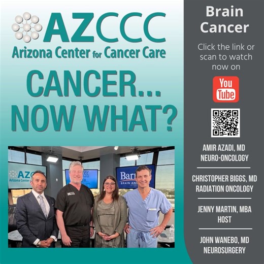 id you know May is Brain Cancer Awareness Month? Don't miss out on this informative episode of Cancer...Now What? where Jenny speaks with 3 leading specialists from our community on the diagnosis and treatment of Brain cancers. Follow the link to watch now https://youtu.be/CIWolms3CTo #azccc #cancercare #cancerawareness #cancerhealth #cancertreatment #cancerfighter #radonc #medonc #survivorship #cancerdiagnosis #neurosurgery #meningioma #glioblastoma #vgpccn #honorhealthaz | Arizona Center for C